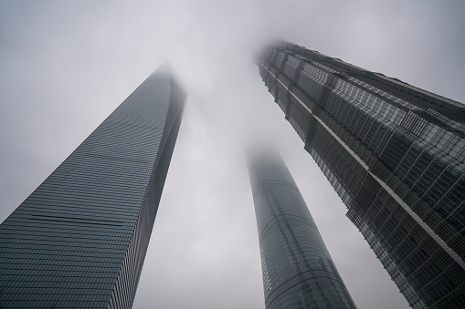 Look up modern office buildings in Shanghai