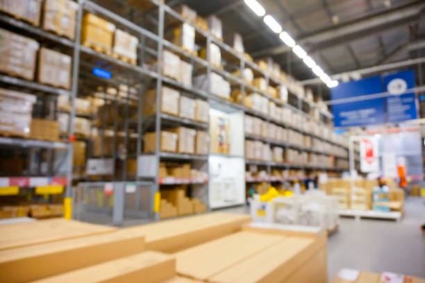 istock Blurred Background Image of Shelf in Warehouse or Storehouse. 600683912
