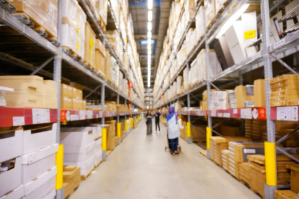 istock Blurred Background Image of Shelf in Warehouse or Storehouse. 600684084