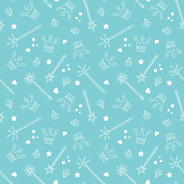 Crowns and Magic Wands Pattern vector art illustration