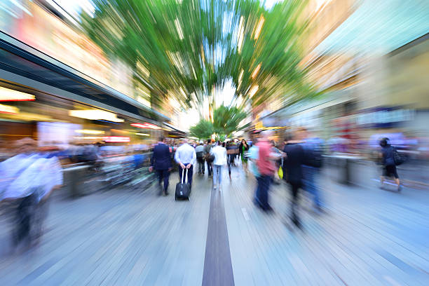 istock Shopping street, zoom and motion blur 600685600