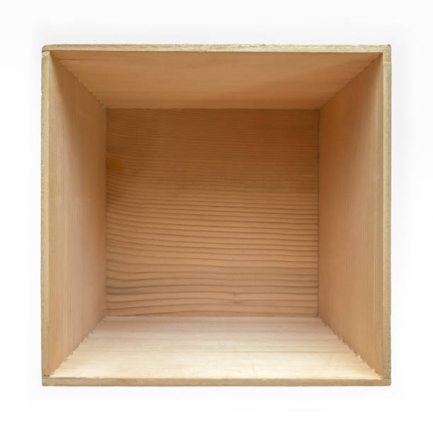 istock Top view of empty wood box isolated on white background 600686218