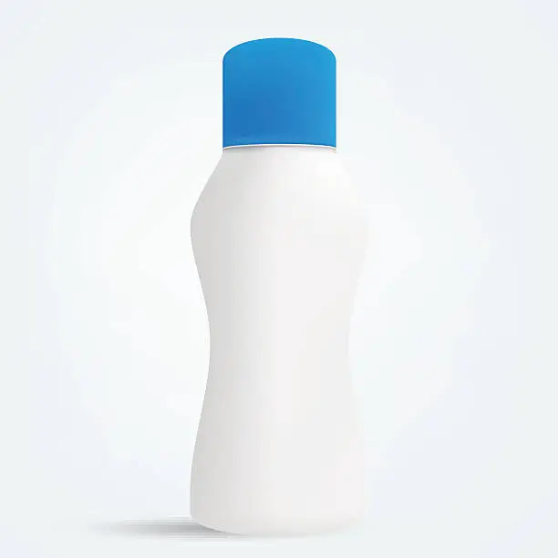 Vector illustration of Small white gray beauty/cosmetic product bottle with blue cap