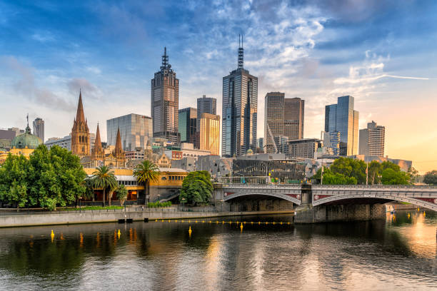 Melbourne central Business district Looking across the Yarra river from Southbank to the city of Melbourne melbourne australia stock pictures, royalty-free photos & images