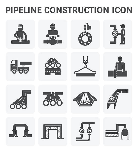 ilustrações de stock, clip art, desenhos animados e ícones de pipeline construction icon - oil industry illustrations