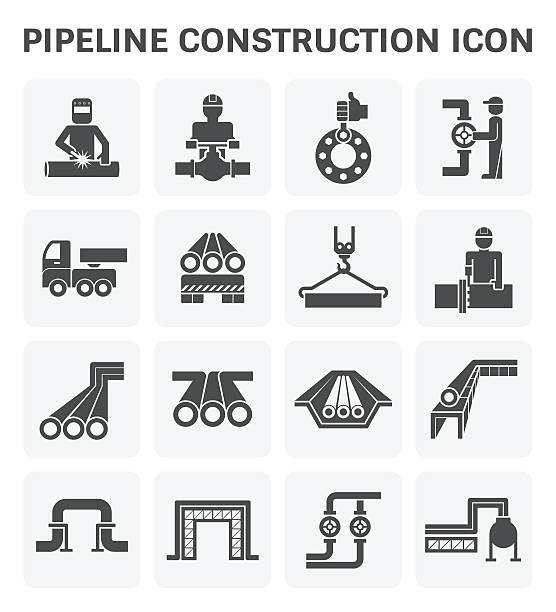 Pipeline construction icon pipeline construction industry vector icon set design isolated on white background. oil pipe stock illustrations