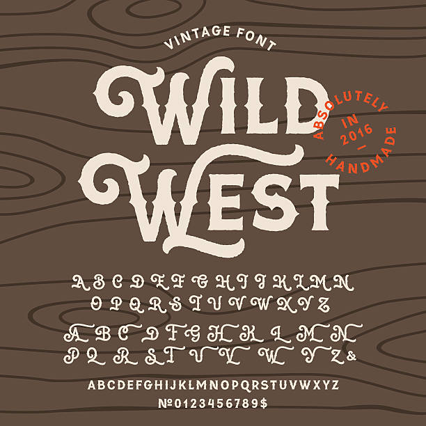 Vintage handcrafted font in western style Uppercase and lowercase alphabet  vintage cowboy stock illustrations