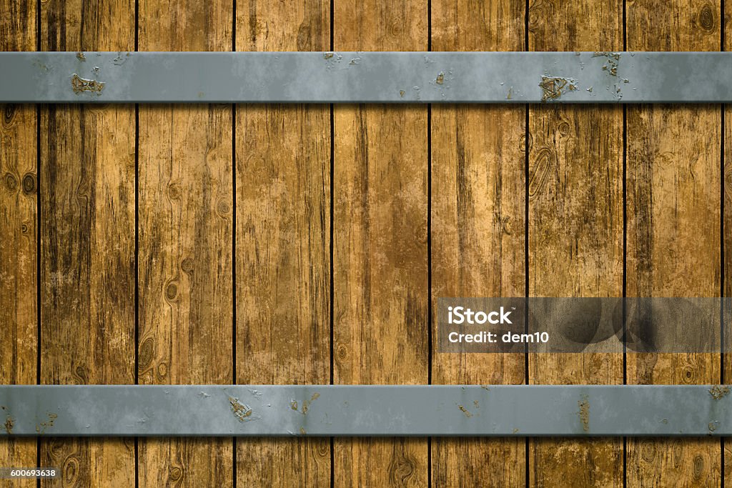 Metal rings with rivets on old barrel Barrel Stock Photo