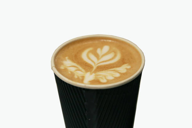 ハートロゼッタコーヒーラテアートは��白い背景に隔離 - barista coffee coffee crop heart shape ストックフォトと画像