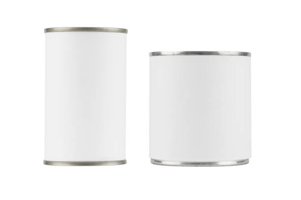 lata pode com rótulo branco em branco - can canned food container cylinder - fotografias e filmes do acervo