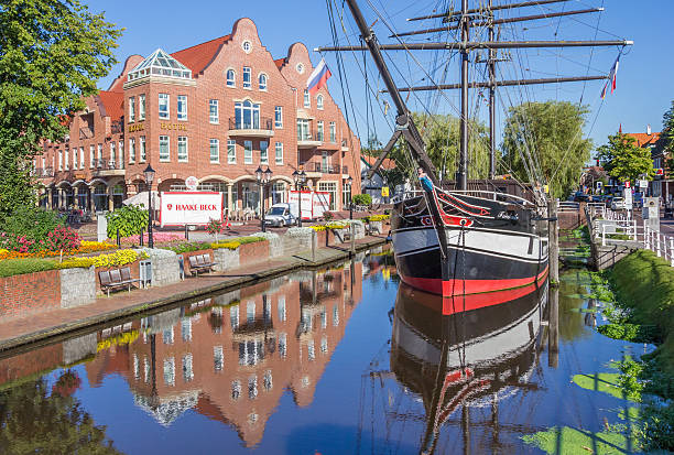 Papenburg, Germany - August 25, 2016: Historical ship in a canal in Papenburg, Germany