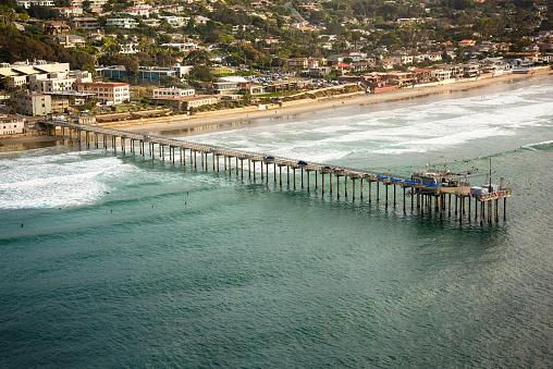 The Scripps Pier along the coast of the community of La Jolla in the city of San Diego, California