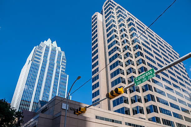 istock Frost Bank Tower Looking Up at Skyscrapers Austin Texas 600700636