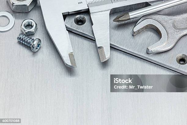 Working Tools For Repair And Fixing On Scratched Metal Background Stock Photo - Download Image Now