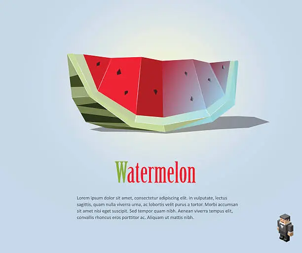 Vector illustration of PrintVector polygonal illustration of watermelon slice, modern low poly food