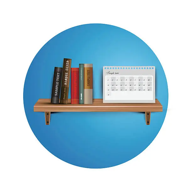 Vector illustration of Books on the wooden  bookshelf