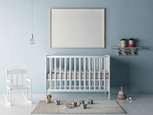 istock Mock up poster in baby room 600990420