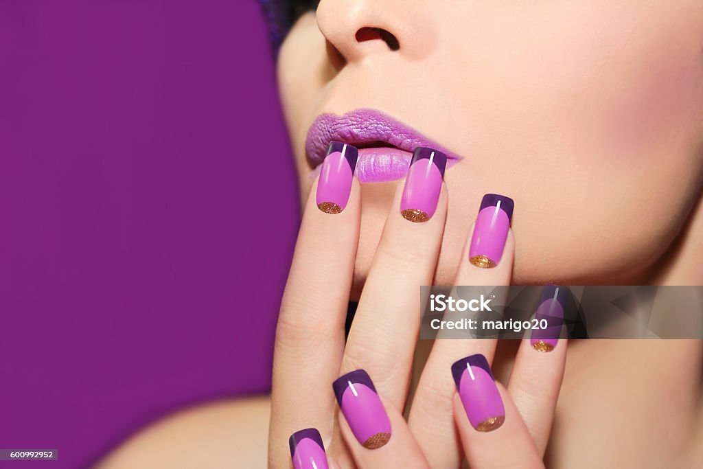 Lilac French Manicure Stock Photo - Download Image Now - Nail Art,  Fingernail, Artificial Nail - iStock