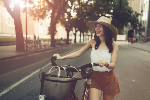 istock Tourist woman using bicycle 600993204