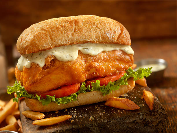 Beer Battered Fish Sandwich on a Ciabatta Bun