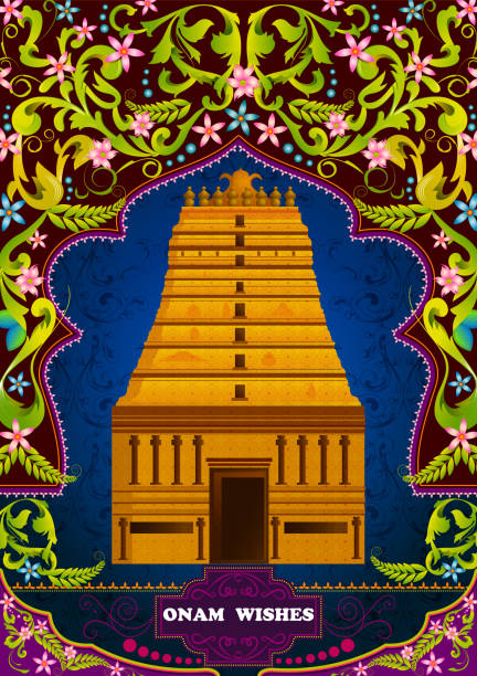 해피 오남을 위한 남부 인도 사원 구조 건물 - madurai kerala india tamil nadu stock illustrations