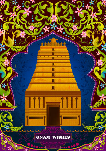 ilustrações de stock, clip art, desenhos animados e ícones de south indian temple structure building for happy onam - madurai kerala india tamil nadu