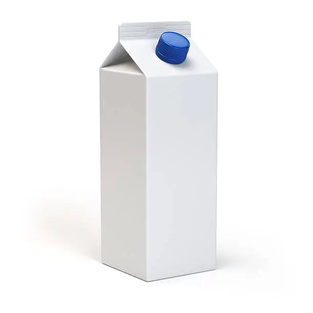 Photo of Milk or juiice blank white carton pack Isolated on white.