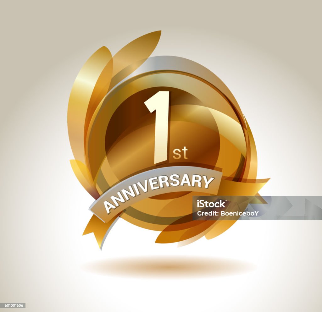 1st anniversary ribbon logo with golden circle and graphic elements anniversary logo gold series Anniversary stock vector