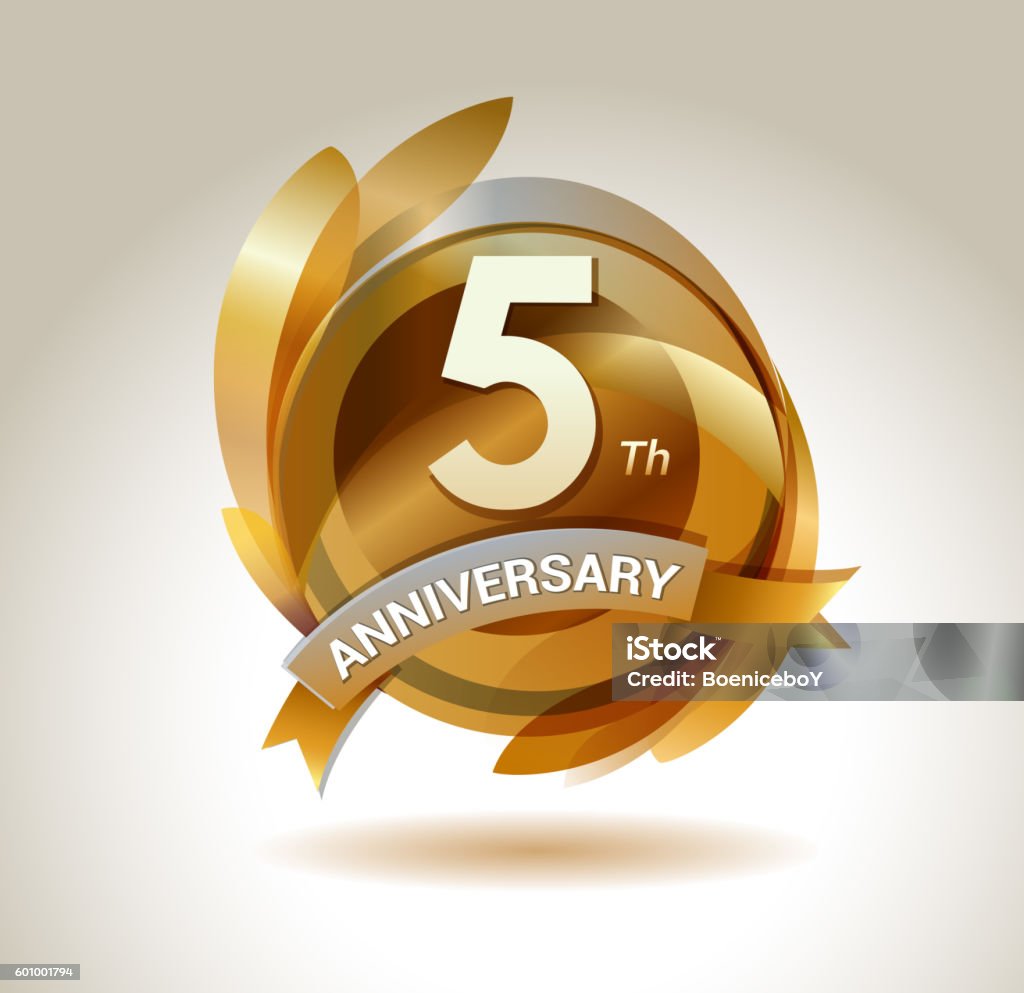 5th anniversary ribbon logo with golden circle and graphic elements anniversary logo gold series Anniversary stock vector