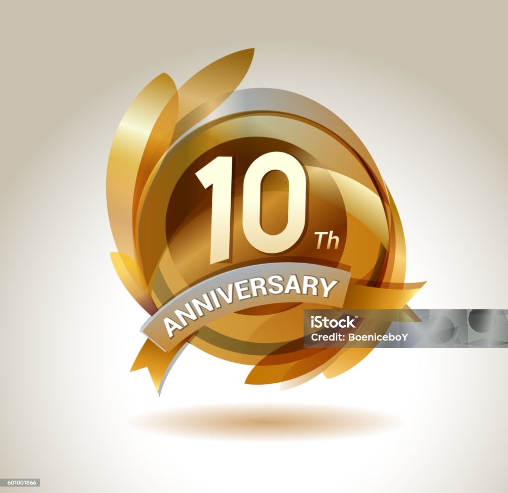 anniversary ribbon logo with golden circle and graphic elements anniversary logo gold series 10-11 Years stock vector