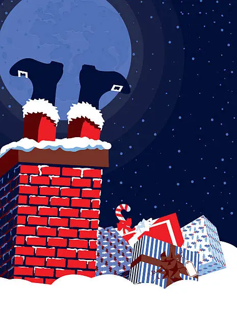Vector illustration of Father Christmas Feet Poking Out of Chimney