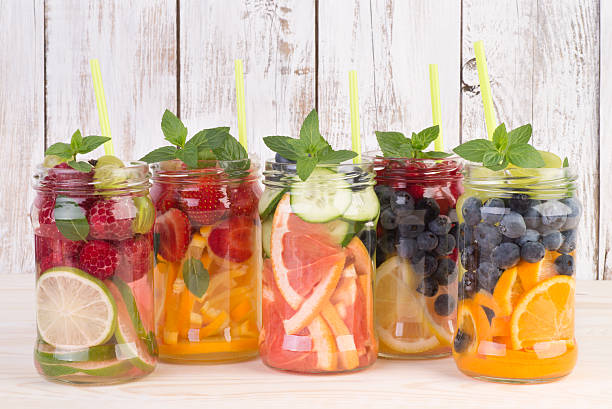 istock Refreshing water drinks with fruits and mint 601003102