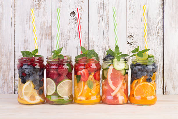 istock Refreshing water drinks with fruits and mint 601003158
