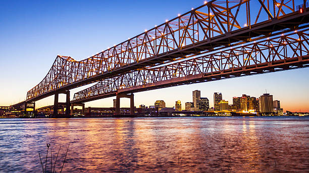 istock Crescent City Connection Bridge & New Orleans City Skyline, Night 601009444