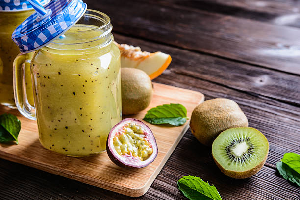 istock Smoothie with yellow melon, kiwi and passion fruit 601009944
