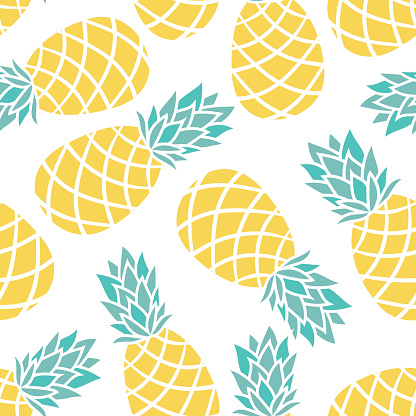 Cartoon pineapple on a white background. Simple vector background Cute summer pattern Seamless textile illustration in vintage style. design for greeting card and invitation of seasonal summer holiday