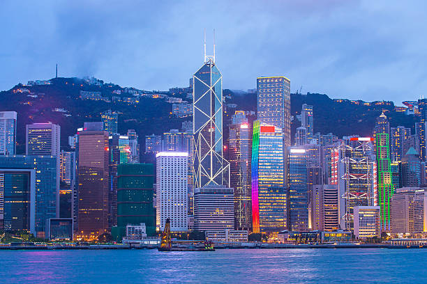 istock Victoria Harbour view at night in Hong Kong 601017234