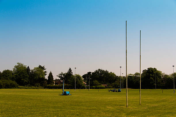 Empty rugby pitches in a local park stock photo