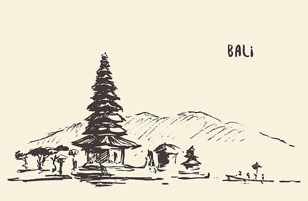 ilustrações, clipart, desenhos animados e ícones de templo hindu pura ulun danu bratan bali indonésia. - lake bratan area