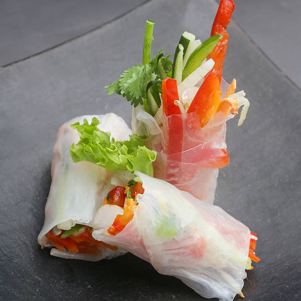 istock Fresh spring rolls wrapped in the rice paper 601028318