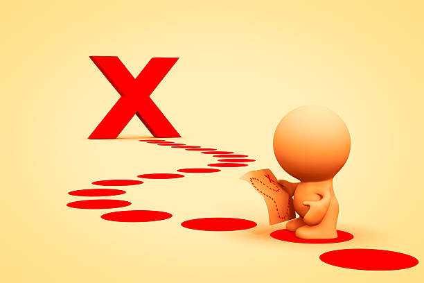 istock 3d person reading a treasure map to reach a X 601028640