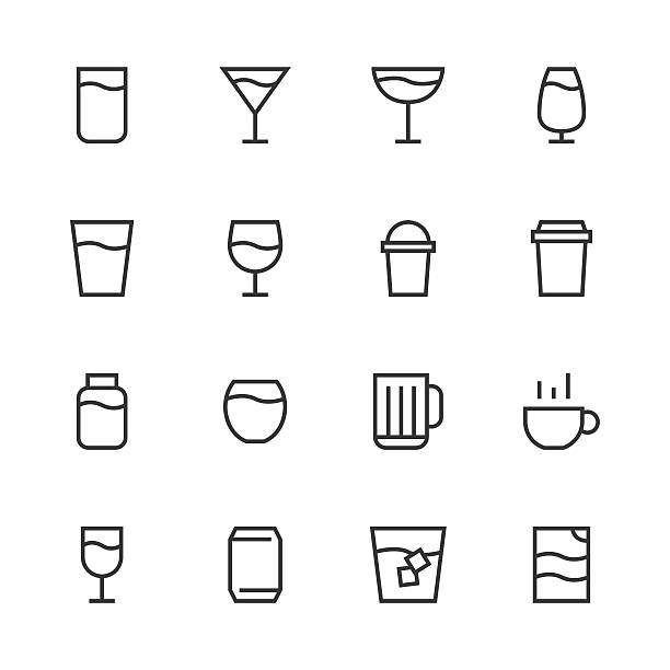zestaw ikon napojów 1 - seria liniowa - mug coffee cup glass drink stock illustrations
