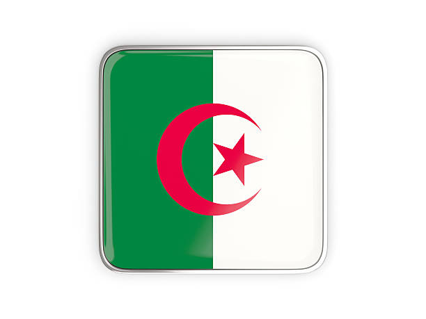 Ballot box textured with Algerian flag on white background. Horizontal composition with clipping path. Election concept.