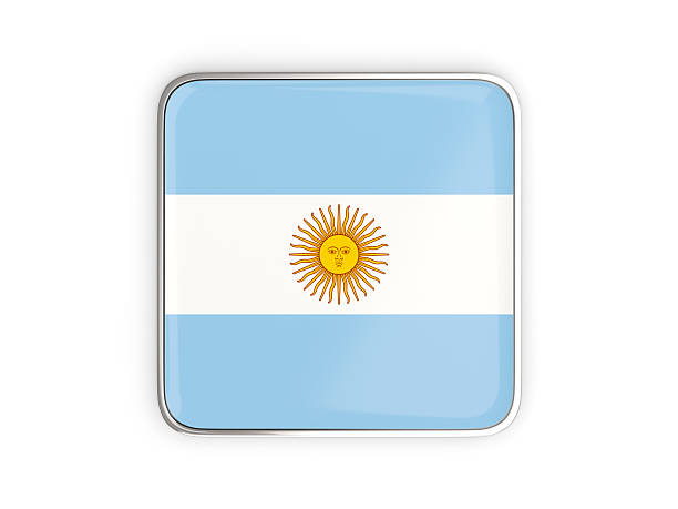 Flag of argentina, square icon with metallic border. 3D illustration