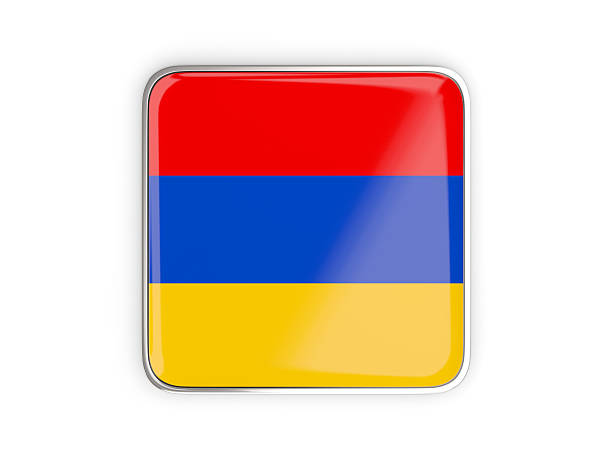 Flag of armenia, square icon with metallic border. 3D illustration