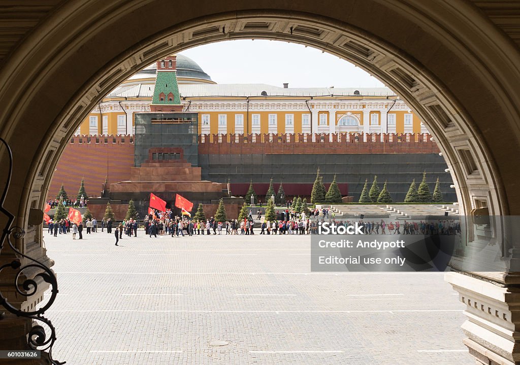 Russian History & Nostalgia Moscow, Russia - 15th May 2016: Tourists queue at the entrance of Lenin's mausoleum in Red Square, Moscow Capital Cities Stock Photo