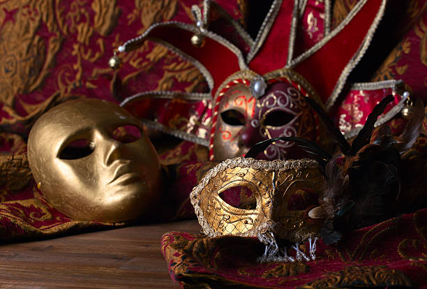 istock Old golden Venetian masks 601034028