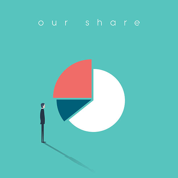 Businessman standing and looking at pie chart as symbol of vector art illustration