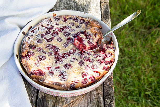 istock Cherry clafoutis. Homemade cherry pie on rustic background 601035856