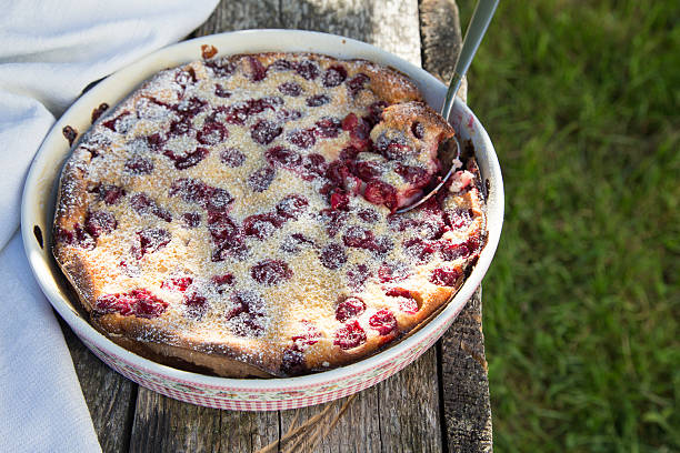 istock Cherry clafoutis. Homemade cherry pie on rustic background 601036260